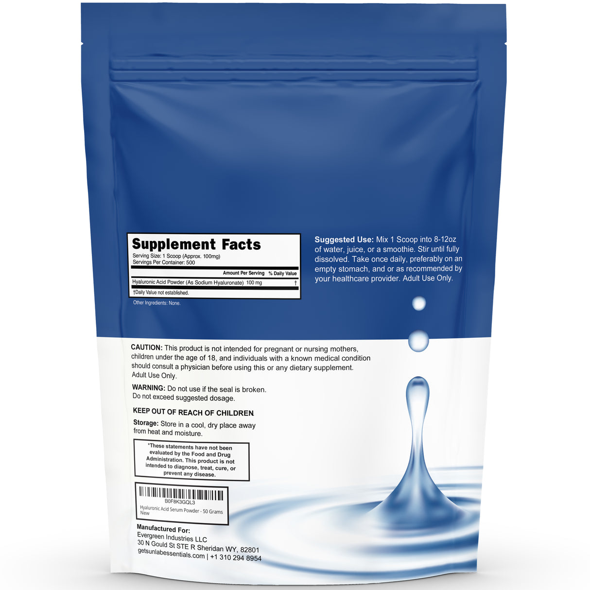 Pure Hyaluronic Acid Powder for Skin & Face (50g)