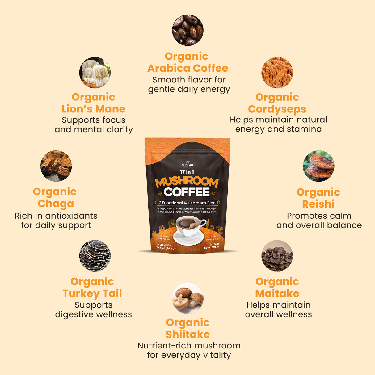17 Functional Mushroom Blend Instant Coffee (70g)