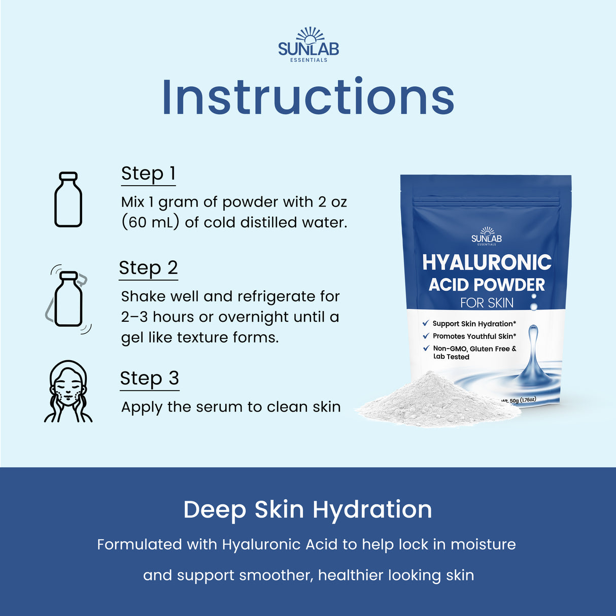 Pure Hyaluronic Acid Powder for Skin & Face (50g)